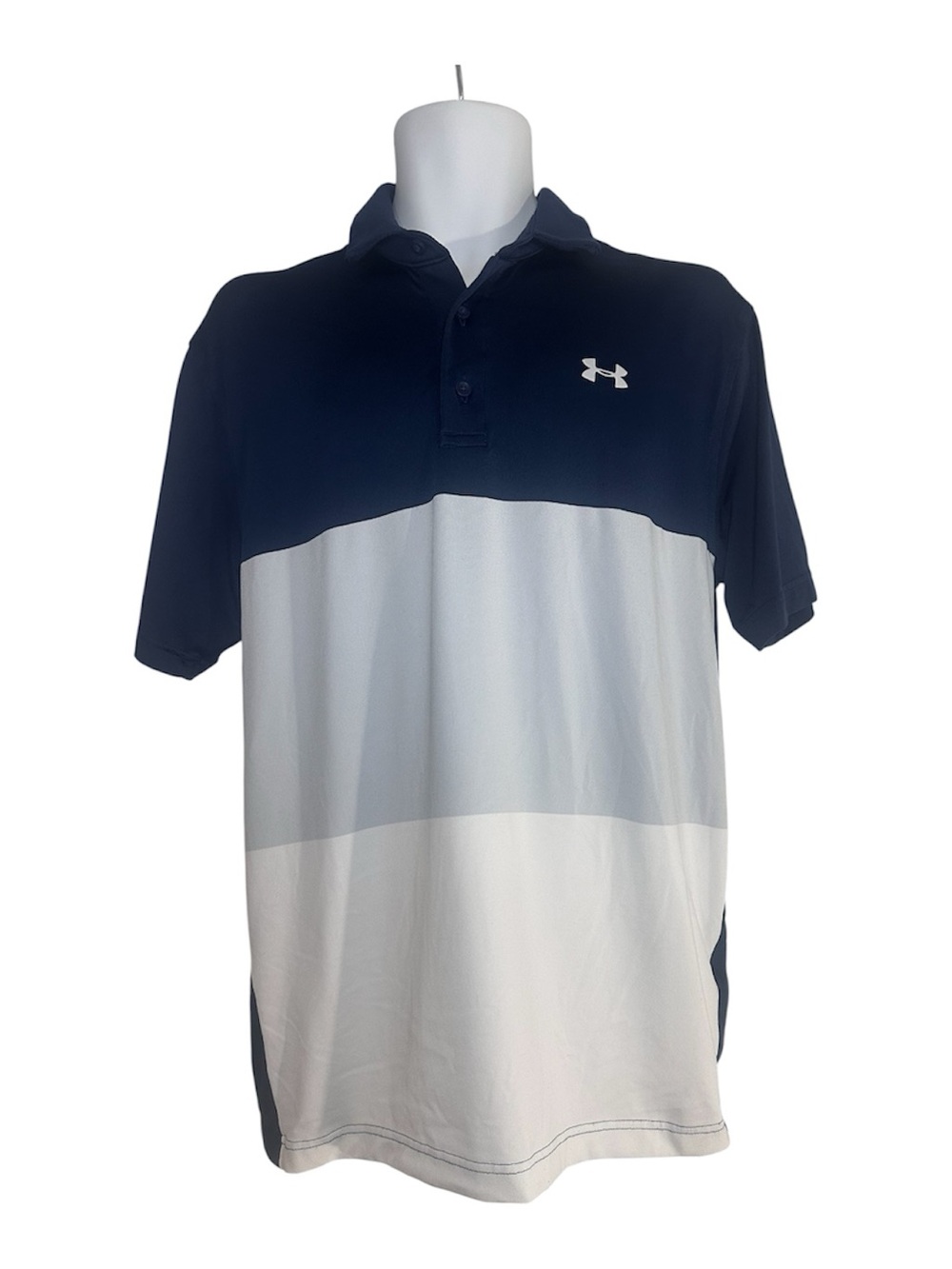 Under Armour Playoff Polo Men’s Medium Navy Gray White Colorblock Heat Gear Golf